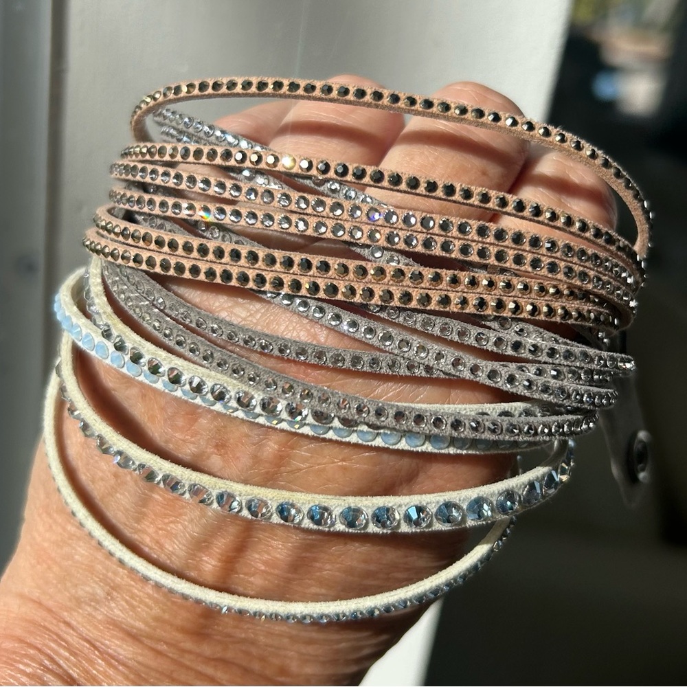 Swarovski Silver and Cream Crystal Bracelet Set of 3.